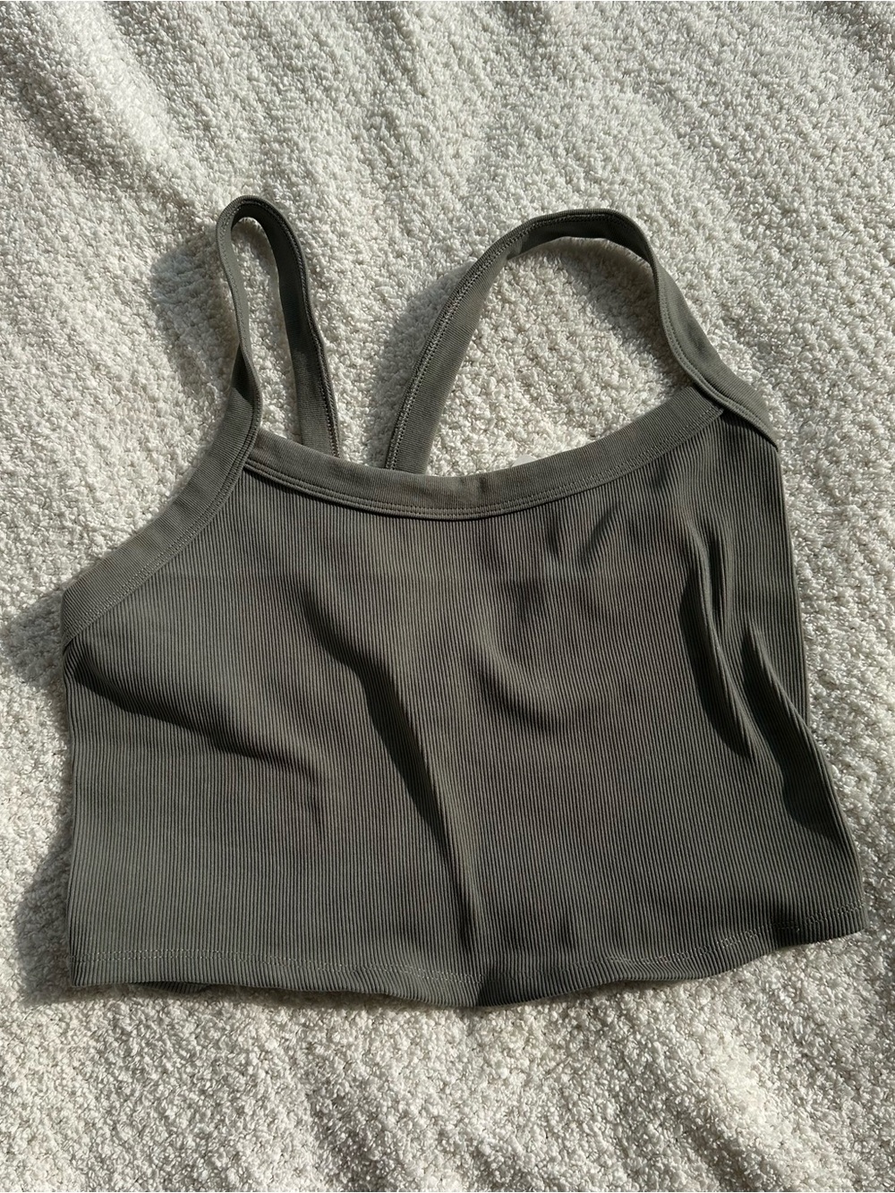 Free People Ribbed Cropped Tank Top - Olive Green